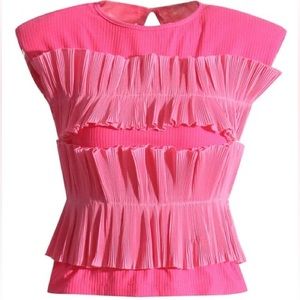 Pink Patchwork Pleated Ruffle Shirt